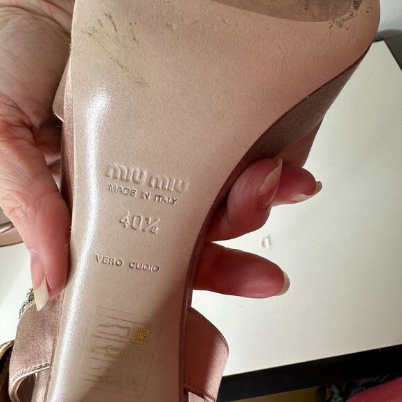 Miu Miu Nude Calzature Donna Satin Crystal Ankle Strap Platform Block Heels 10.5 - Picture 14 of 16
